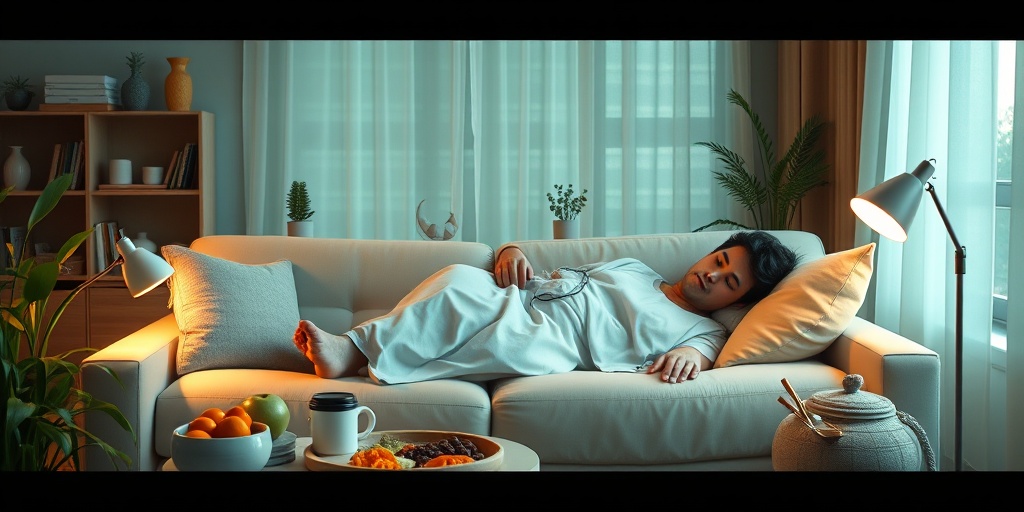 A serene home environment showing a recovering appendicitis patient, supported by family and healthy food options in warm lighting.  5.png