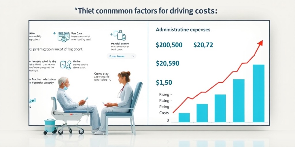 A split-screen image shows rising medical costs alongside a patient receiving care, highlighting healthcare economics.  2.png
