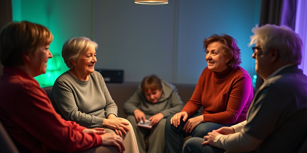 A support group meeting for urethral cancer patients, fostering empathy and connection among participants in a warm, inviting setting. 5.png