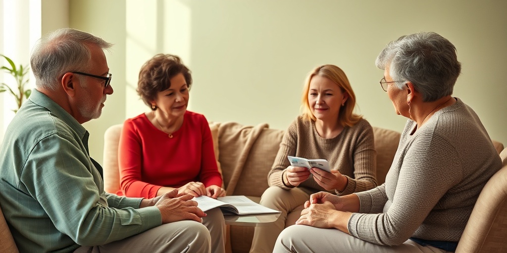 A support group meeting fosters community among individuals with Gardner Syndrome, sharing experiences in a warm, inviting setting.5.png