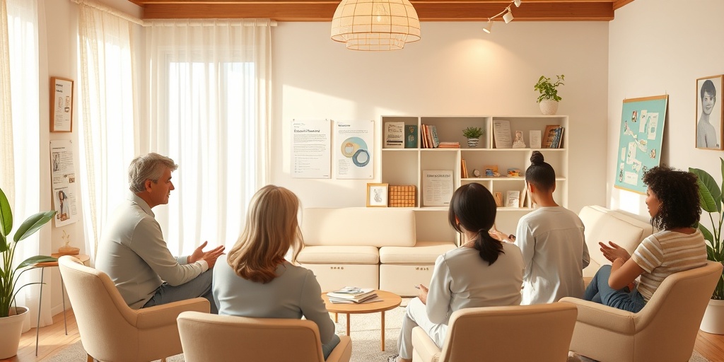 A support group meeting fosters community and understanding, featuring resources for Globoid Cell Leukoencephalopathy in a serene setting.  5.png