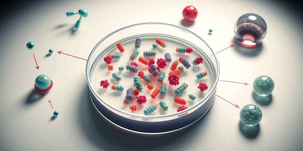 A vibrant 3D render of Glandular Plague bacteria in a petri dish, illustrating transmission routes in colorful detail. 3.png