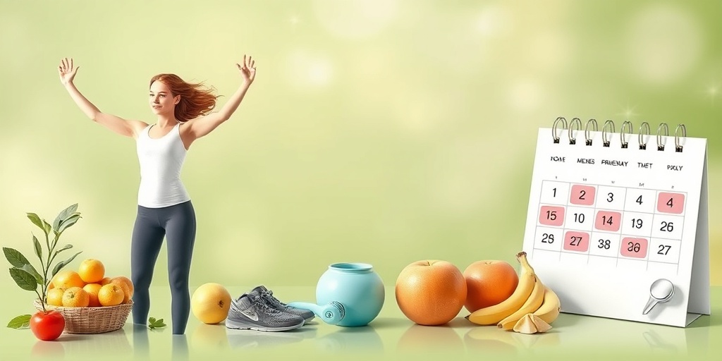 A woman engages in healthy lifestyle choices, promoting prevention strategies for Mammary Paget's Disease with fresh fruits and exercise equipment.5.png