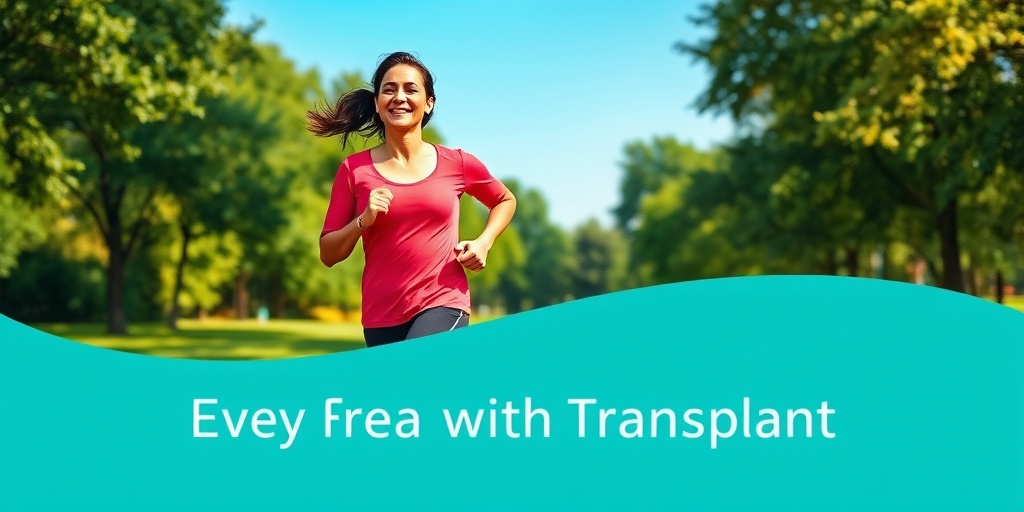 An active individual jogging in a park, showcasing vitality and joy post-transplant, surrounded by lush greenery and blue skies.5.png