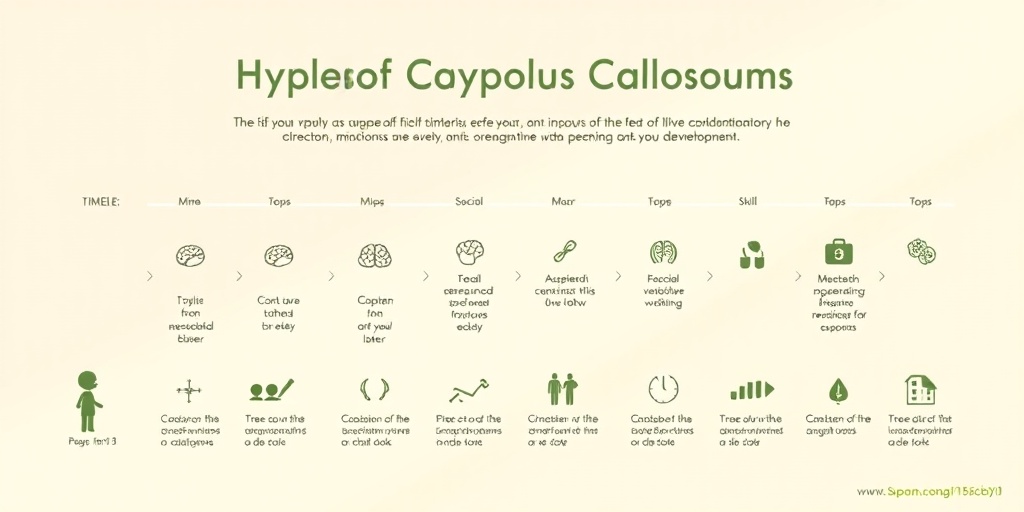An educational timeline illustrating the developmental impact of Agenesis of Corpus Callosum, featuring engaging icons on a soft, inviting background.  4.png