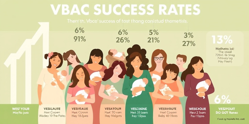 An infographic illustrating VBAC success rates, featuring diverse mothers celebrating their journeys, conveying empowerment and hope.  5.png