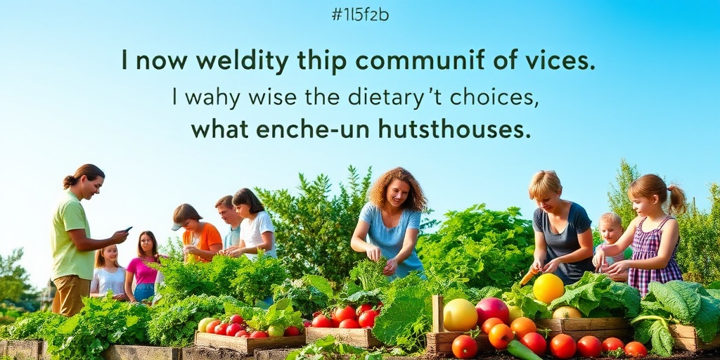 Community members joyfully plant and harvest vegetables in a vibrant garden, celebrating healthy eating and connection.  2.png