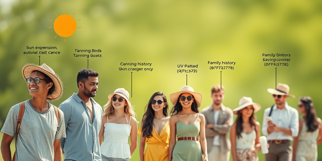 Diverse individuals in outdoor settings highlight risk factors for skin cancer, emphasizing prevention and awareness.  3.png