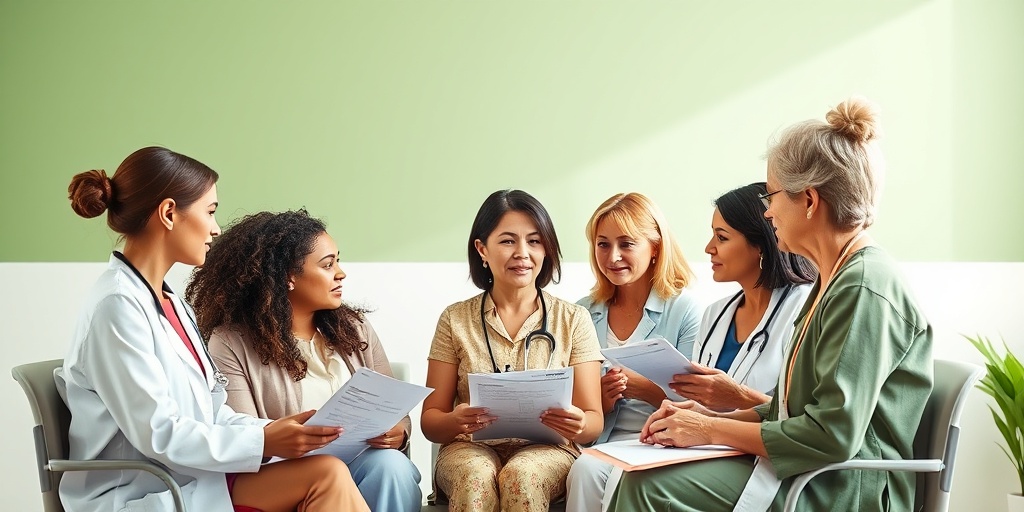 Diverse women discuss Schereshevkii-Turner Syndrome with a healthcare professional in a calm clinical setting.  3.png