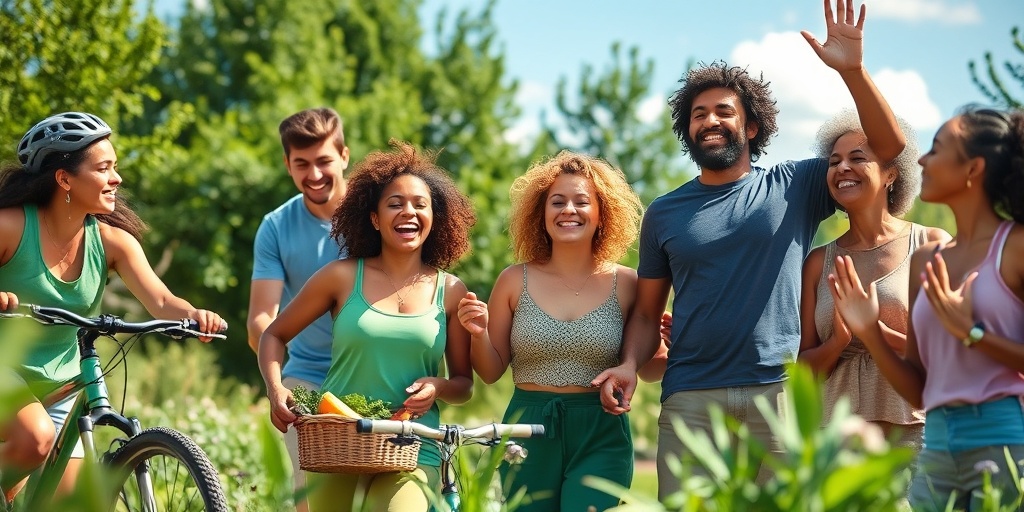 Friends cycling, cooking, and meditating outdoors, showcasing the joy of healthy lifestyle choices and community support. 5.png