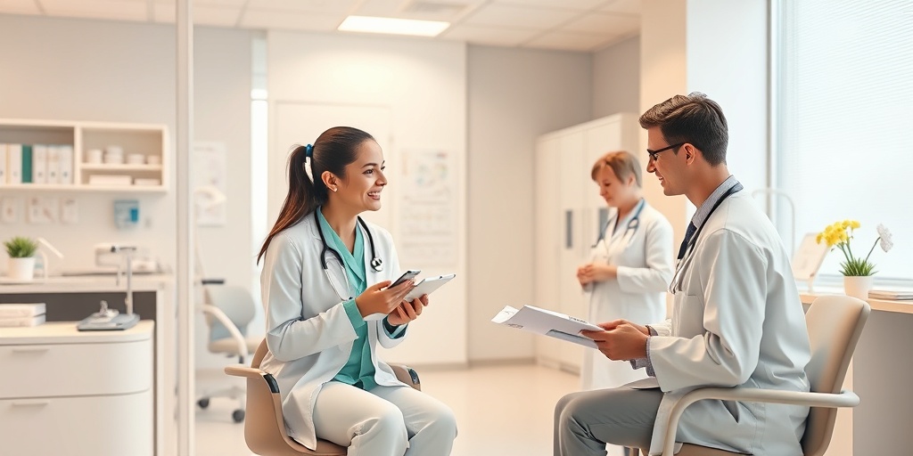 Healthcare professionals discussing treatment options for Basal Ganglia Calcification in a modern medical facility. 4.png