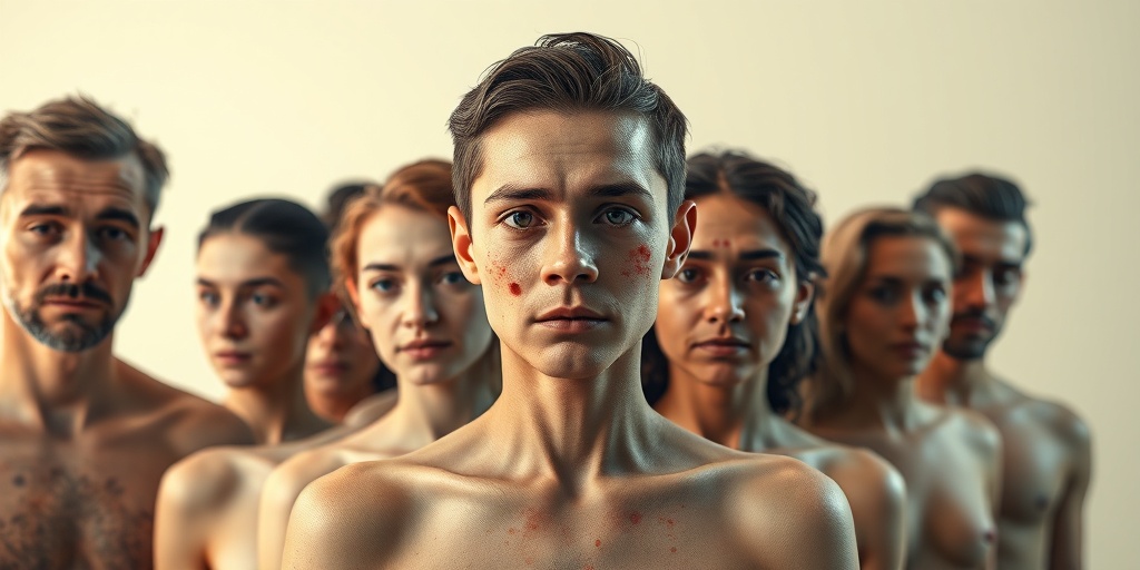 Individuals displaying various stages of Variola Virus symptoms, highlighting emotional expressions and characteristic skin lesions.  2.png