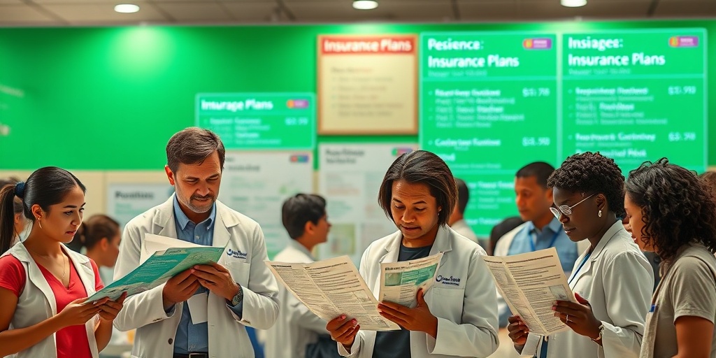 Individuals explore diverse insurance options at a community health fair, emphasizing informed decision-making in healthcare.  3.png