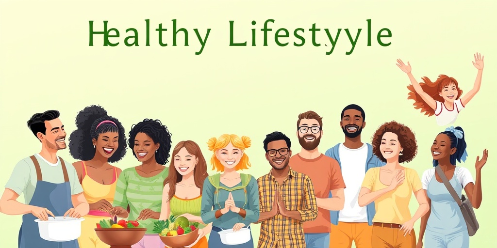 Individuals participate in cooking, mindfulness, and outdoor exercise, radiating joy and inspiration for adopting a healthy lifestyle.  5.png