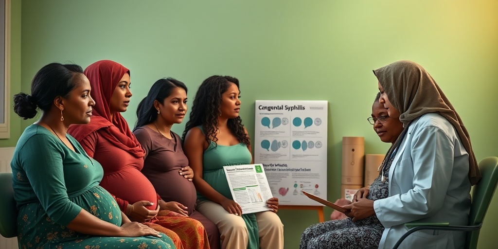 Pregnant women discuss risk factors for congenital syphilis with a healthcare provider in a community health setting.  3.png