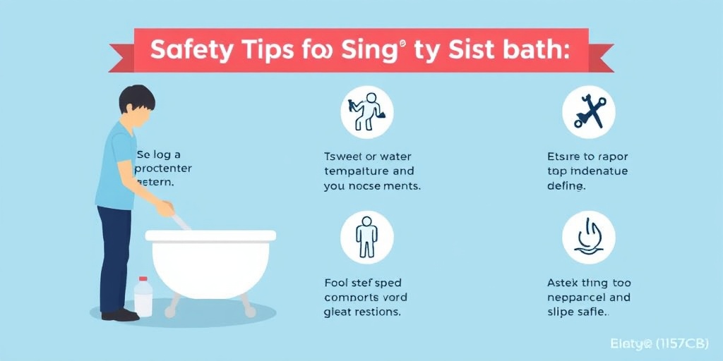 Safety tips for using a sitz bath, highlighting water temperature checks and slip-resistant areas in a soothing blue background.  5.png