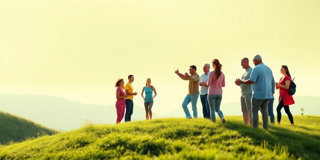 Serene landscape depicting the prognosis for Granuloma Fungoides patients, showcasing community support and resilience in uplifting lighting. 5.png