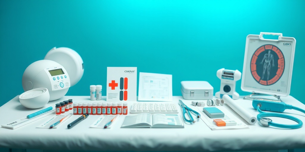 Various screening tests are neatly arranged on a modern examination table, emphasizing the importance of preventive healthcare tools.3.png