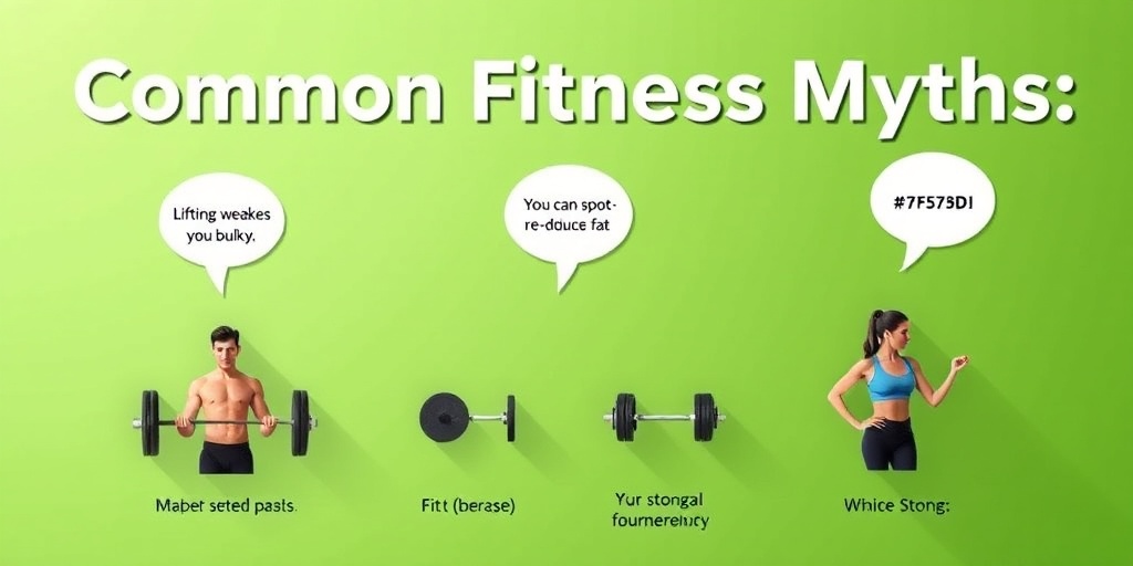 Visual representations of fitness myths contrasted with reality, set against a harmonious green and white background.  4.png
