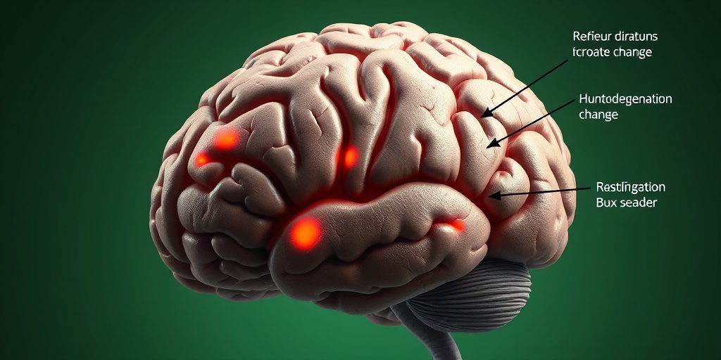 A 3D render of a brain highlighting areas affected by Huntington's Disease, showcasing neurodegenerative changes.3.png