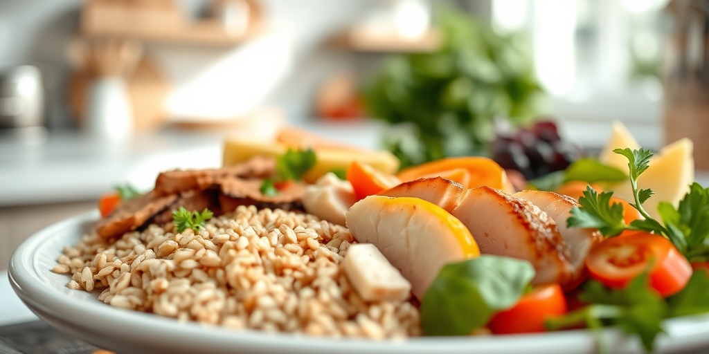 A close-up of a colorful, healthy plate showcases nutritious foods, highlighting the importance of healthy eating habits.  3.png