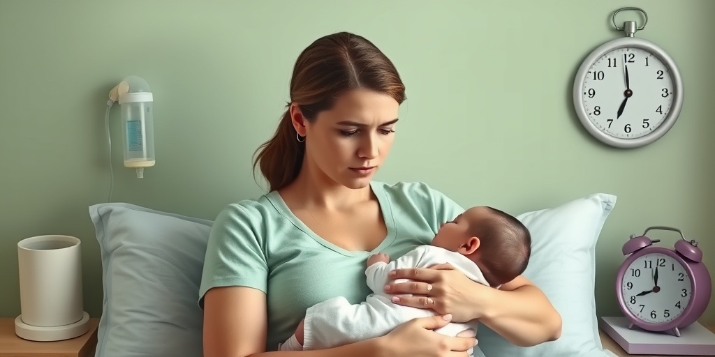 A contemplative mother faces breastfeeding challenges, surrounded by supportive elements in soothing colors.3.png