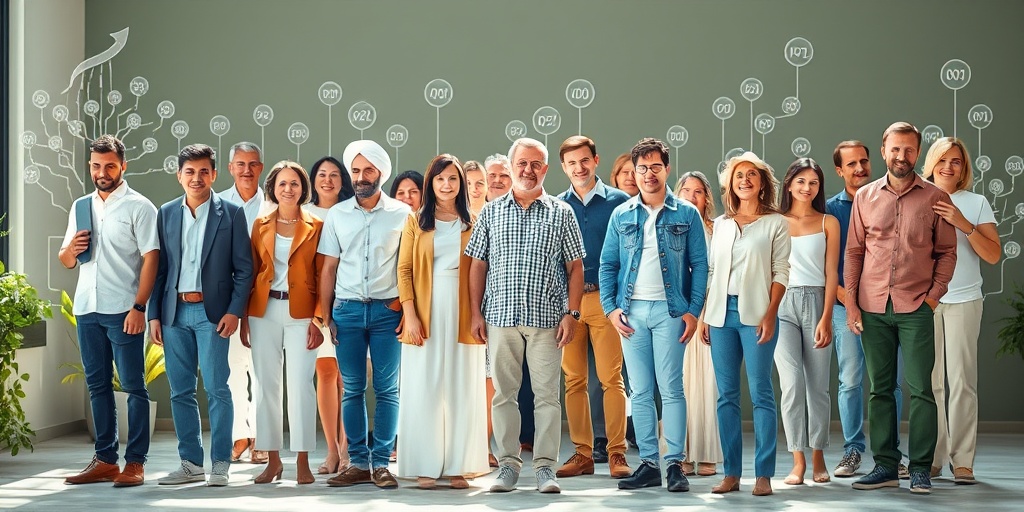 A diverse community group illustrates hereditary benign tremor risk factors, with family trees and genetic markers in a hopeful atmosphere. 3.png