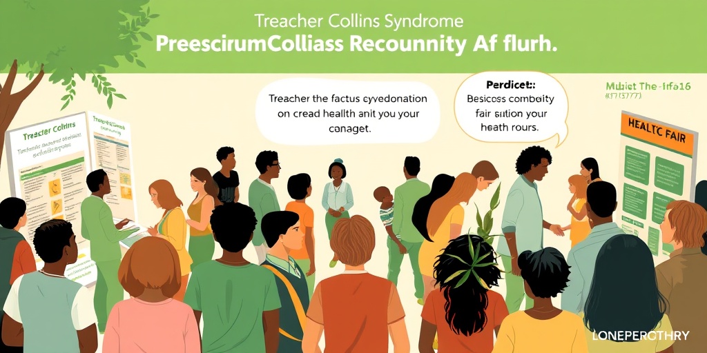 A diverse group at a community health fair, promoting awareness of Treacher Collins Syndrome in a supportive, vibrant environment.3.png