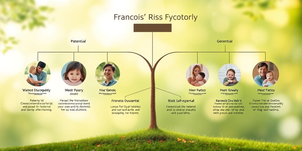 A family tree diagram illustrates genetic and environmental risk factors for François Dyscephaly, symbolizing hope and growth. 3.png