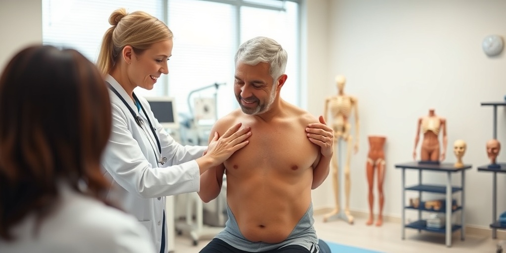 A healthcare professional demonstrating physical therapy techniques in a modern clinic, emphasizing hope and recovery for patients. 4.png