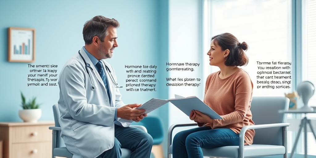 A healthcare professional discusses treatment options with a patient in a bright clinic, emphasizing informed decision-making for Klinefelter Syndrome.  4.png