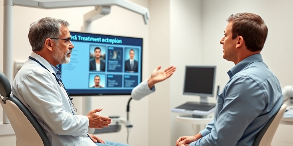 A healthcare professional explains cervical ectropion treatment options to a patient in a modern clinic, emphasizing a professional atmosphere.  4.png