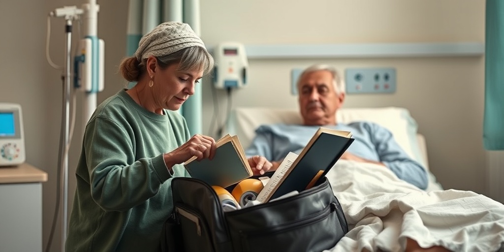 A patient prepares for dialysis, packing essentials in a cozy room, reflecting anticipation and readiness for treatment.  4.png