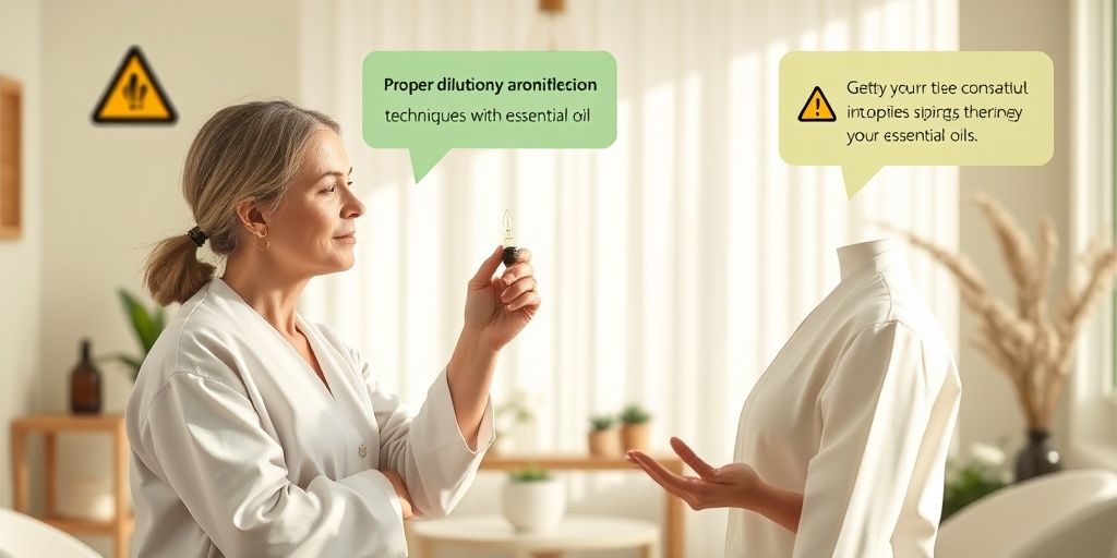 A practitioner demonstrates safe dilution techniques for essential oils in a well-lit, inviting space.  4.png