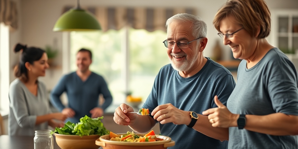 A resilient individual with Whipple’s Disease engages in healthy cooking, surrounded by supportive family in a cozy home.  5.png