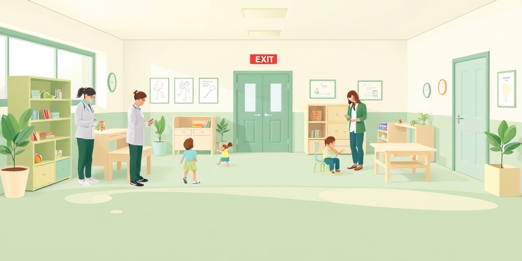 A serene daycare scene emphasizing safety, with caregivers supervising children in a well-organized, secure play area. 3.png