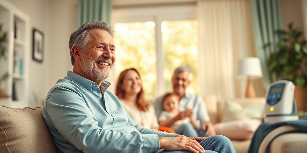 A smiling patient enjoys family time post-dialysis in a bright living room, symbolizing improved quality of life.  3.png