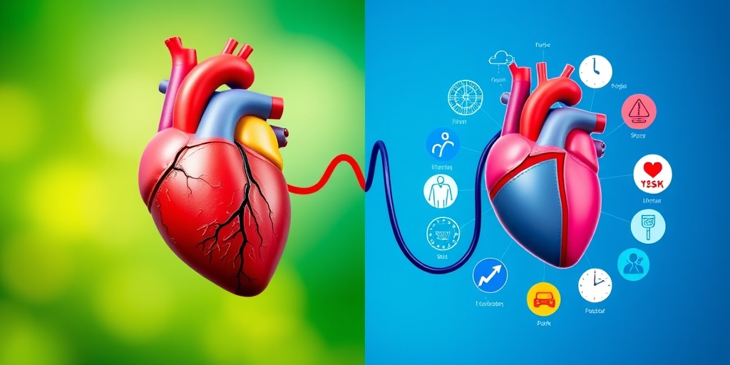 A split image contrasts a healthy heart with vibrant colors against a stressed heart, highlighting hypertension awareness and prevention. 4.png