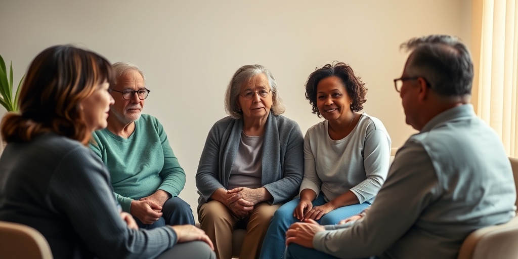 A support group session for Non-Small Cell Lung Cancer patients, fostering connection and resilience in a warm, inviting atmosphere. 5.png
