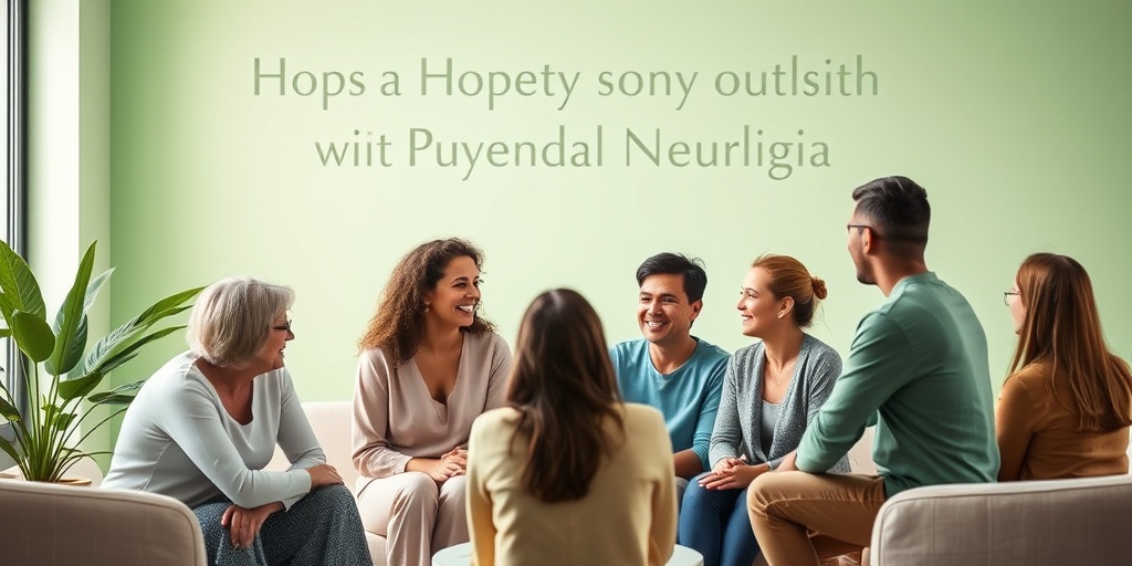 A supportive group therapy session with diverse individuals sharing experiences, highlighting community and resilience for pudendal neuralgia.  5.png