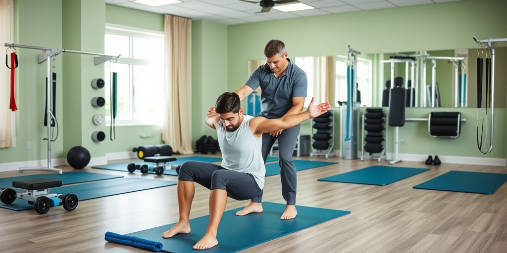 A therapist assists a patient in a dynamic physical therapy session, emphasizing mobility and strength improvement. 4.png