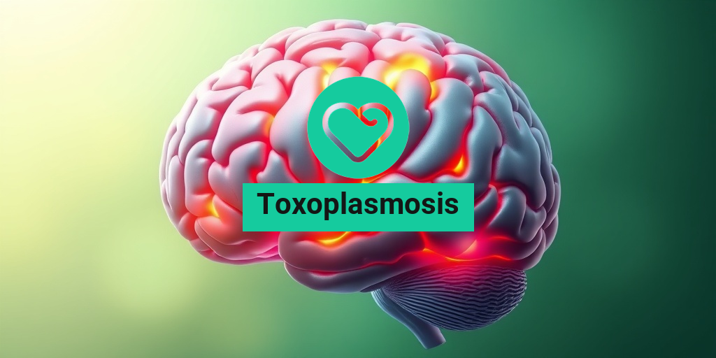 A vibrant 3D render of a human brain highlighting Toxoplasmosis effects with colorful neural pathways. • Yesil Health AI