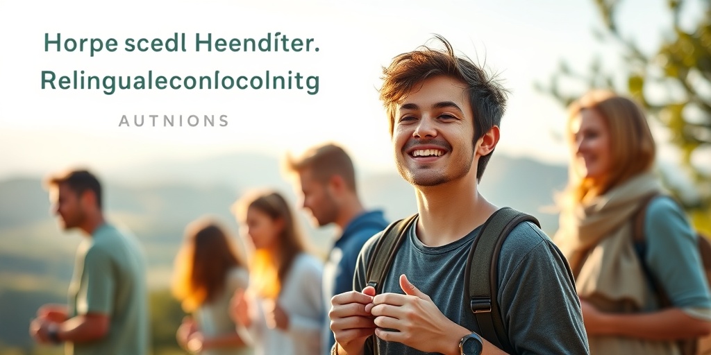 A young adult smiling with friends, showcasing resilience and positivity against the backdrop of a serene landscape. 5.png