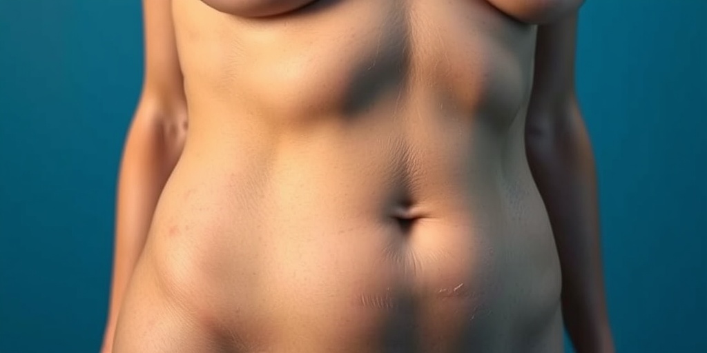 Close-up image highlights skin texture variations in lipodystrophy, set against a calming blue background.  2.png