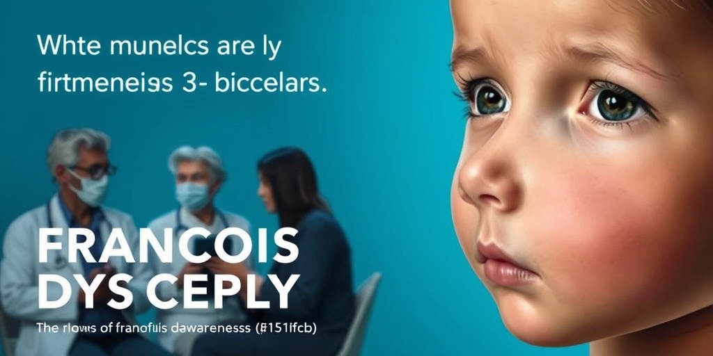 Close-up of a child's face with craniofacial anomalies, surrounded by medical professionals discussing awareness and understanding. 2.png