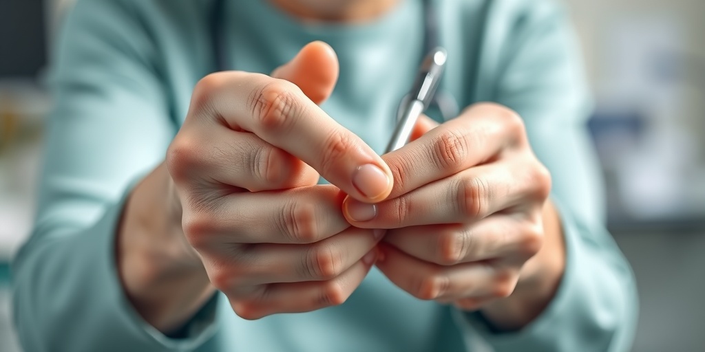Close-up of hands struggling to grasp a pen, illustrating muscle weakness associated with Multifocal Motor Neuropathy.  2.png