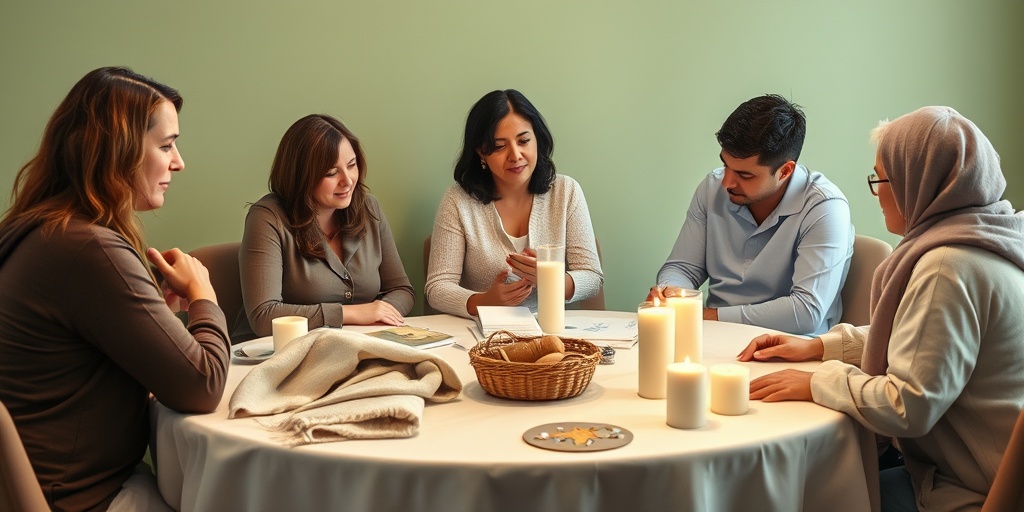 Families in a support group for Trisomy 18, sharing experiences in a warm, nurturing environment filled with resources.  5.png