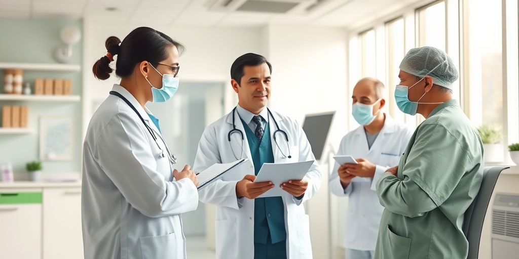 Healthcare professionals discuss treatment options for Whipple’s Disease in a modern medical facility, showcasing hope and healing.  4.png