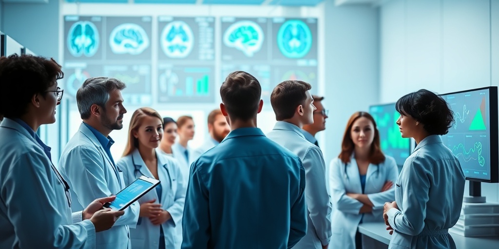 Researchers collaborate in a modern lab, exploring data on oral-facial dyskinesia with a focus on innovation and hope.  5.png