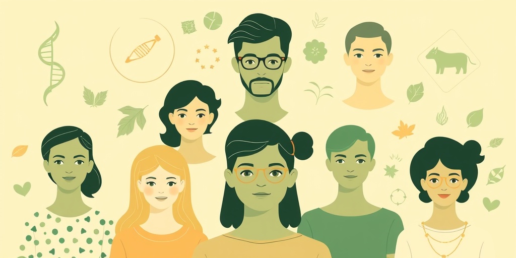 Symbolic elements illustrate various risk factors for Halushi-Behcet's, surrounded by a diverse group in a soothing color palette. 3.png